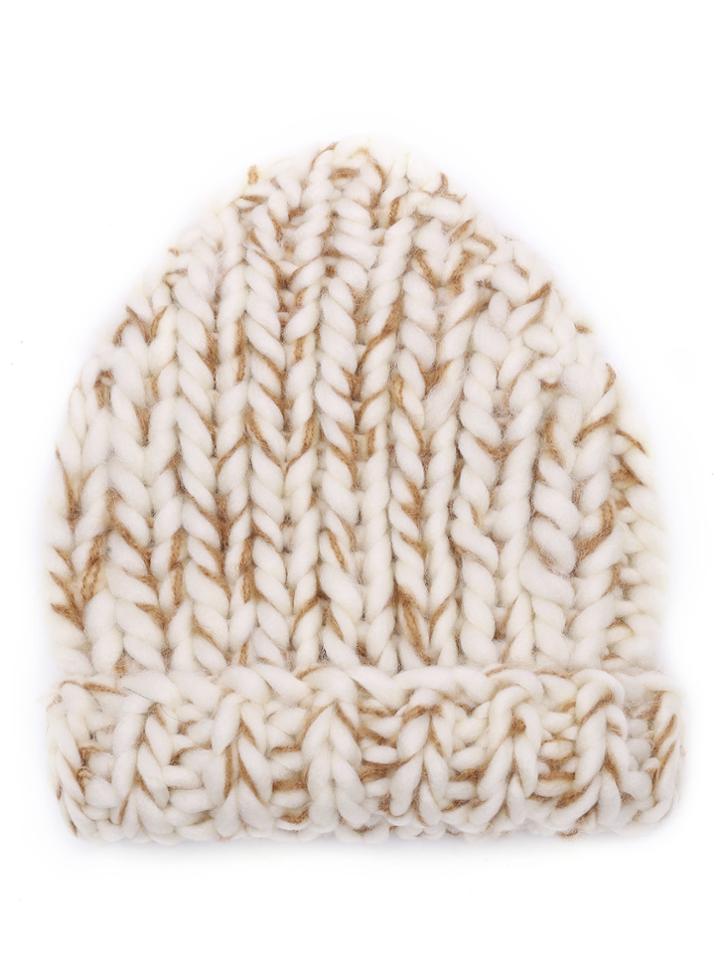 Shein Beige And Khaki Cream Knit Beanie Hat