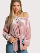 Shein Star Embroidered Asymmetric Shoulder Velvet Pullover