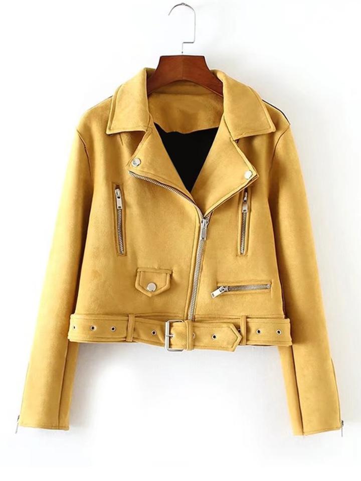Shein Oblique Zipper Belted Suede Jacket