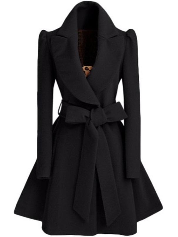 Shein Black Shawl Collar Frock Coat With Belt