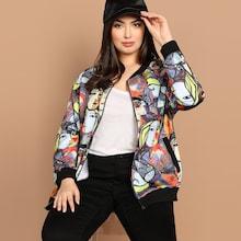 Shein Plus Allover Print Zip Up Jacket
