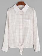 Shein Plaid Knotted Blouse With Pocket