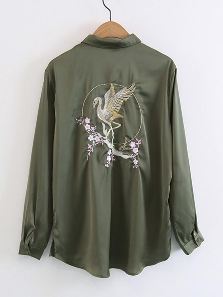Shein Embroidery Back High Low Satin Blouse