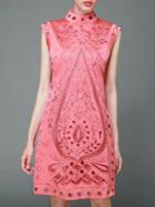 Shein Hot Pink Collar Embroidered Hollow Shift Dress