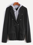 Shein Double Breasted 2 In 1 Hooded Blazer