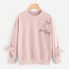 Shein Letter Embroidered Knot Sleeve Sweatshirt