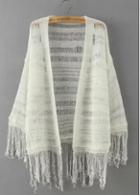 Rosewe Long Sleeve Tassel Decorated White Cardigan