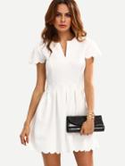 Shein White V Cut Scalloped A-line Dress