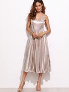 Shein Metallic Pink Double V Neck Pleated Dress