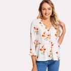 Shein Frilled V Neck Lace Insert Botanical Blouse