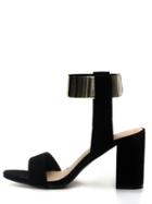 Shein Black Metallic Ankle Stap High Block Heel Sandals