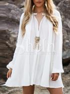 Shein White V Neck Button Front Shift Dress