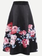 Shein Black Floral Print Zipper Back A-line Skirt