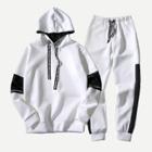 Shein Men Contrast Panel Letter Print Hooded Sweatshirt With Drawstring Pants