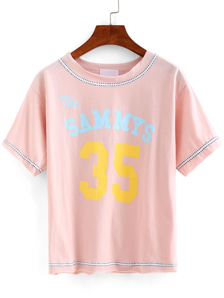 Shein Contrast Binding Varsity Print T-shirt