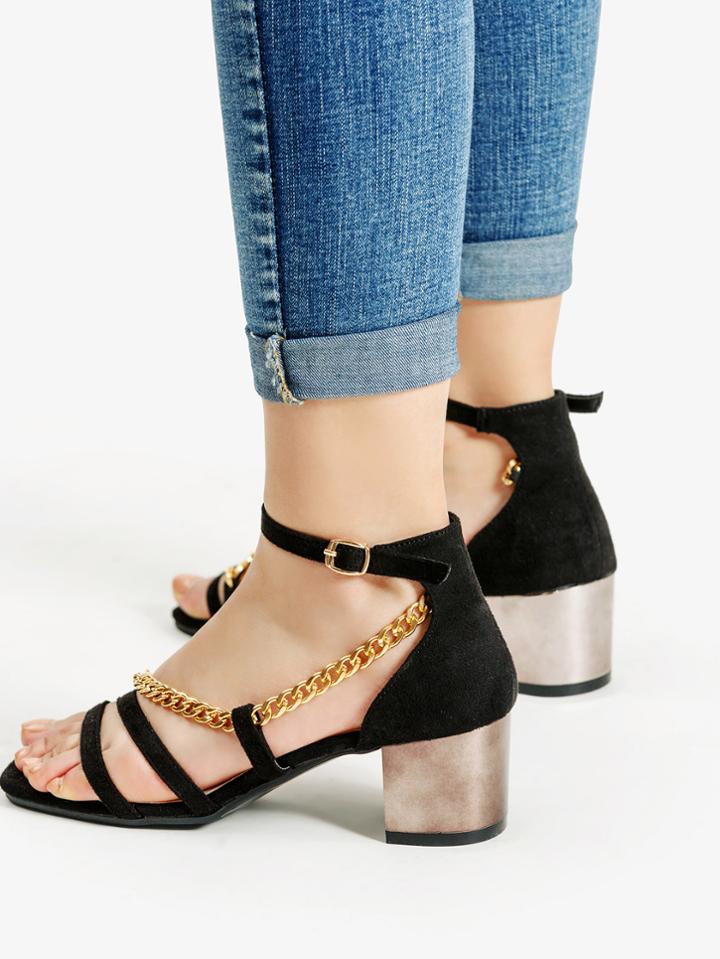 Shein Chain Design Block Heeled Sandals