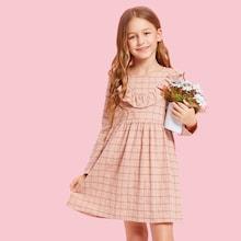 Shein Girls Ruffle Trim Grid Dress