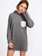 Shein Rabbit Ears Hooded Sweatshirt Dress With Patch Pocket