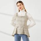 Shein Gold Button Asymmetric Hem Plaid Top