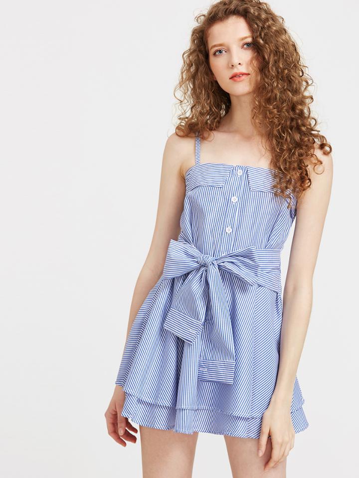 Shein Striped Swing Dress With Belt