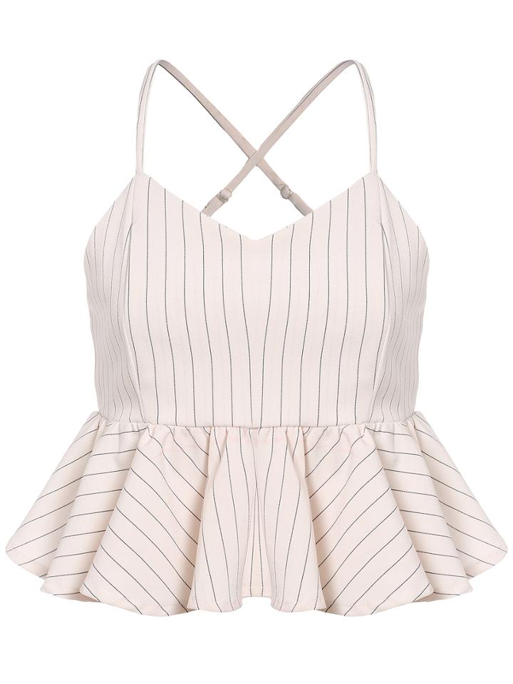 Shein White Spaghetti Strap Vertical Stripe Ruffle Cami Top