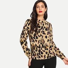 Shein Leopard Print Button Keyhole Back Blouse