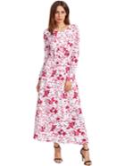 Shein White Blossom Print Buttoned Front Dress