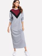 Shein Contrast Chevron Panel Marled Sweatshirt Dress