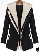 Shein Black Contrast Hooded Zipper Slim Coat