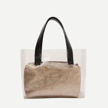 Shein Clear Tote Bag With Star Glitter Clutch