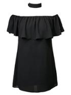 Shein Black Self-tie Bow Ruffle Boat Neck Blouse