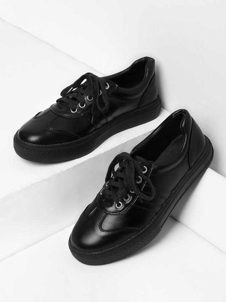 Shein Pu Round Toe Lace Up Sneakers