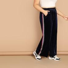 Shein Plus Elastic Waist Contrast Tape Side Pants