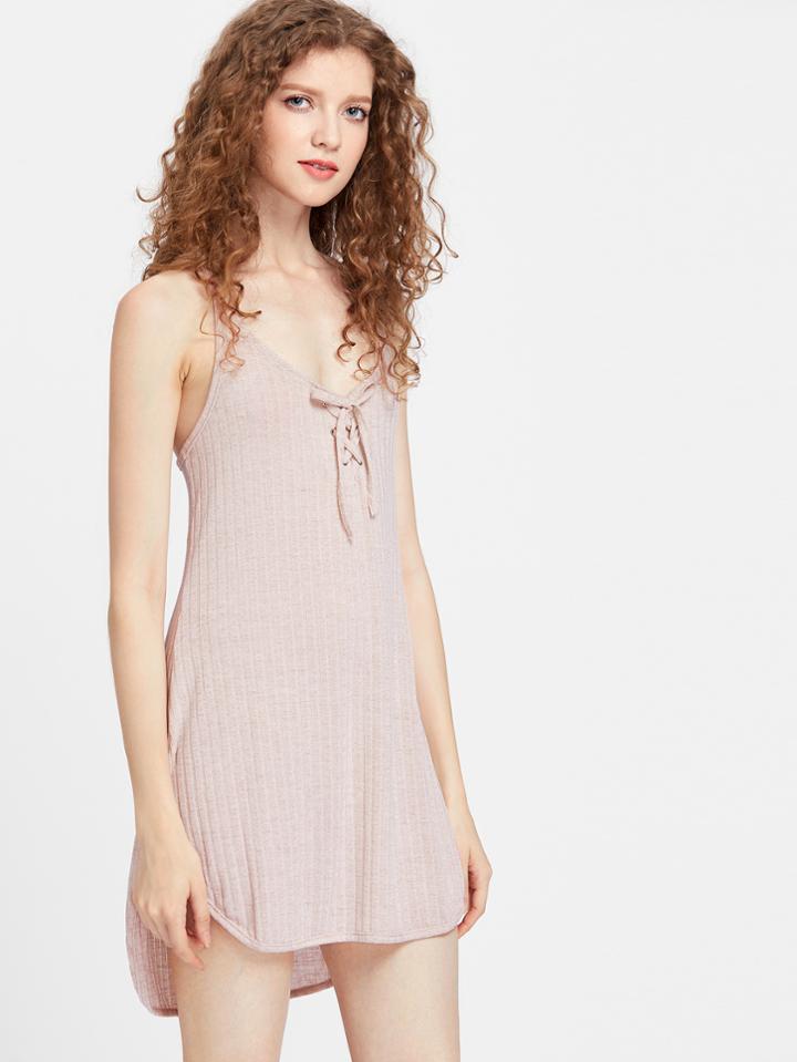 Shein Lace Up Front Ribbed Halter Dress