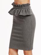 Shein Grey Ruffle Trim Slit Back Pencil Skirt