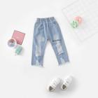 Shein Toddler Girls Letter Embroidered Ripped Jeans