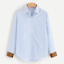 Shein Contrast Leopard Print Striped Blouse