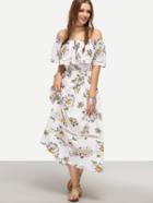 Shein White Off The Shoulder Flower Print Maxi Dress