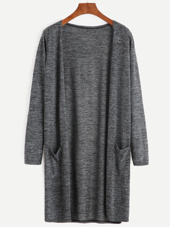 Shein Dark Grey Pockets Long Cardigan