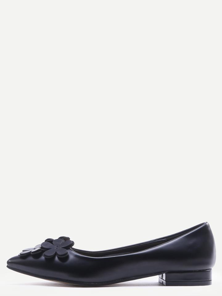Shein Black Pointed Toe Flower Decorated Flats