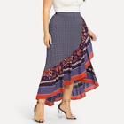 Shein Plus Geo And Flower Print Overlap Skirt