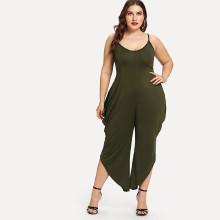 Shein Plus Solid Wide Leg Strap Jumpsuit