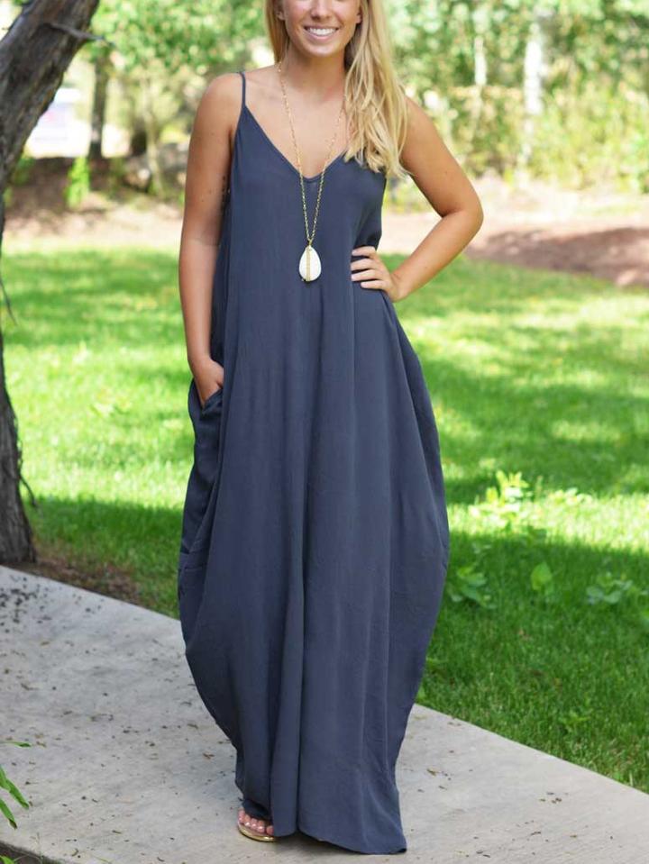 Shein Navy Spaghetti Strap Maxi Dress With Pockets