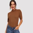 Shein Mock Neck Ribbed Knit Tee