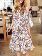 Shein Open Shoulder Elastic-waist Floral Dress