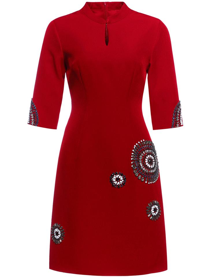 Shein Red Collar Hollow Beading Shift Dress