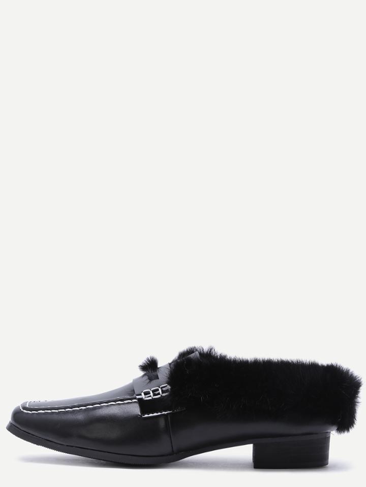 Shein Black Square Toe Faux Fur Lined Shoes