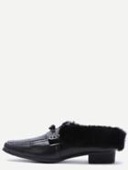 Shein Black Square Toe Faux Fur Lined Shoes