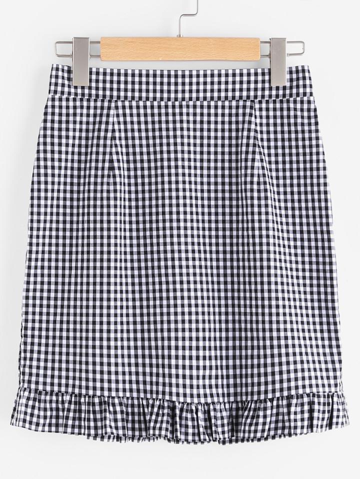 Shein Zip Back Frilled Hem Gingham Skirt