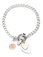 Shein Silver Tone Heart Crown Charm Bracelet